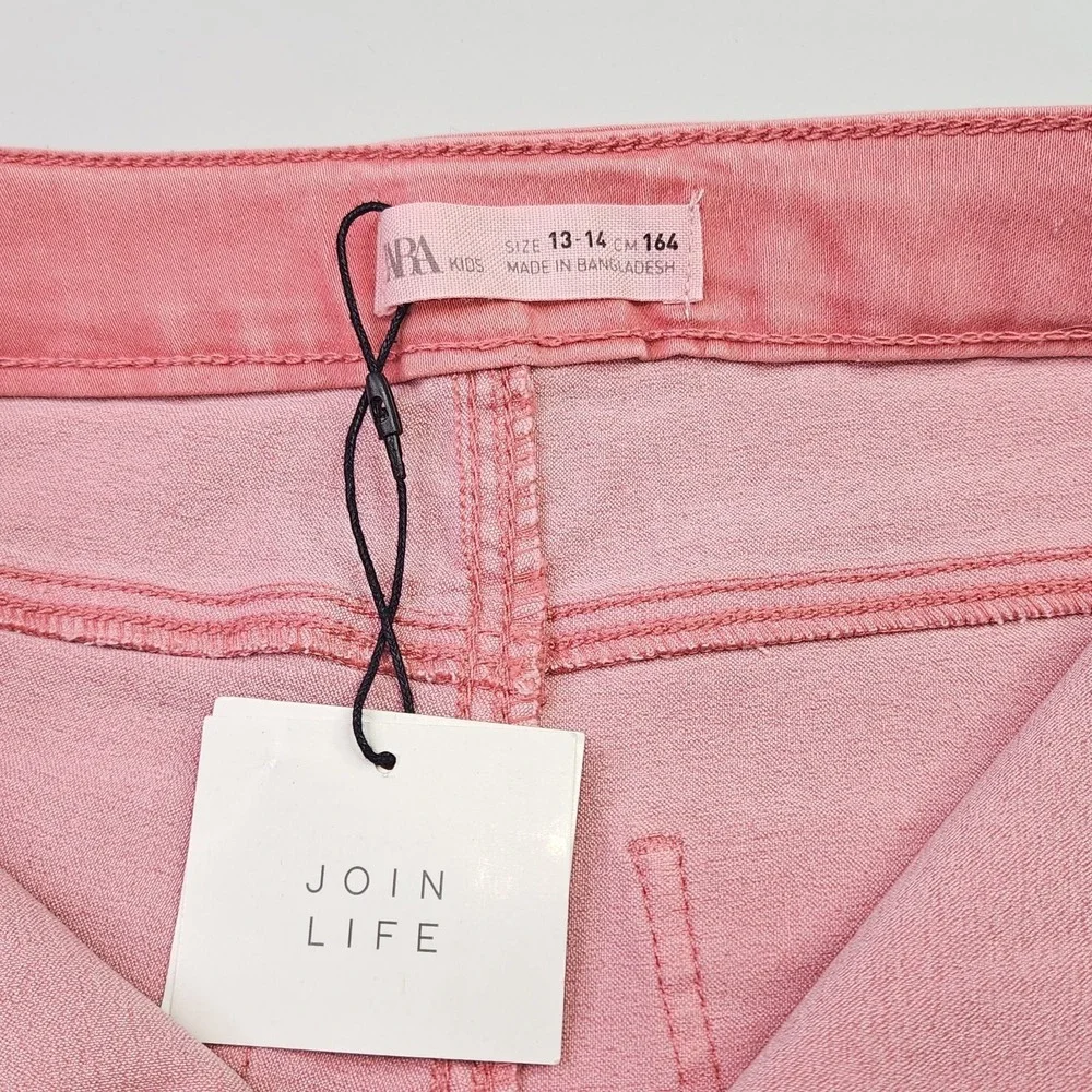 ZARA Kids Girls Pink Skinny Jeans 13-14 CM 164 High Waist Adjustable Denim